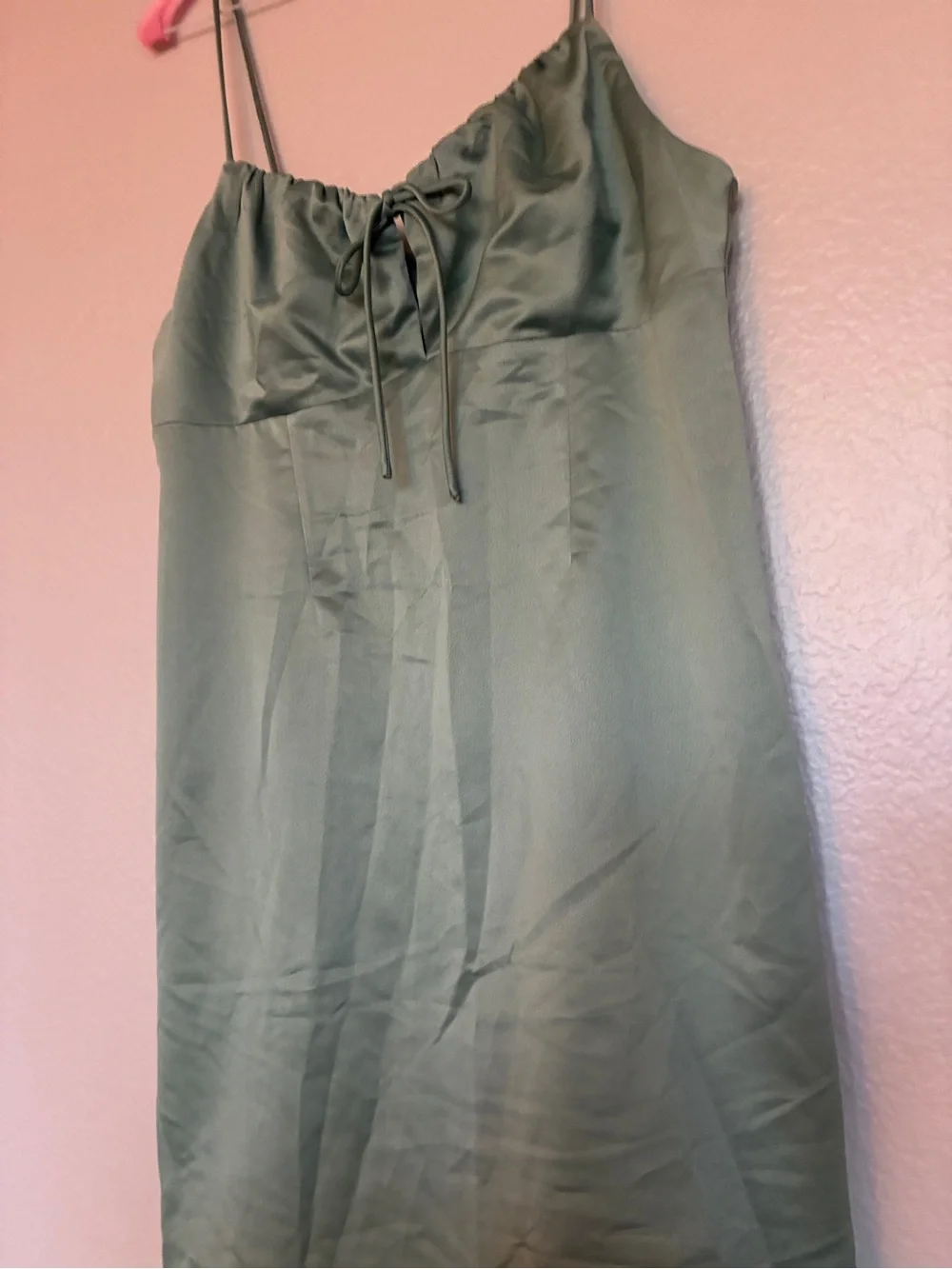 Topshop Silky Sage Green Satin Slip Dress Size 10 Party Cocktail Y2K Babydoll